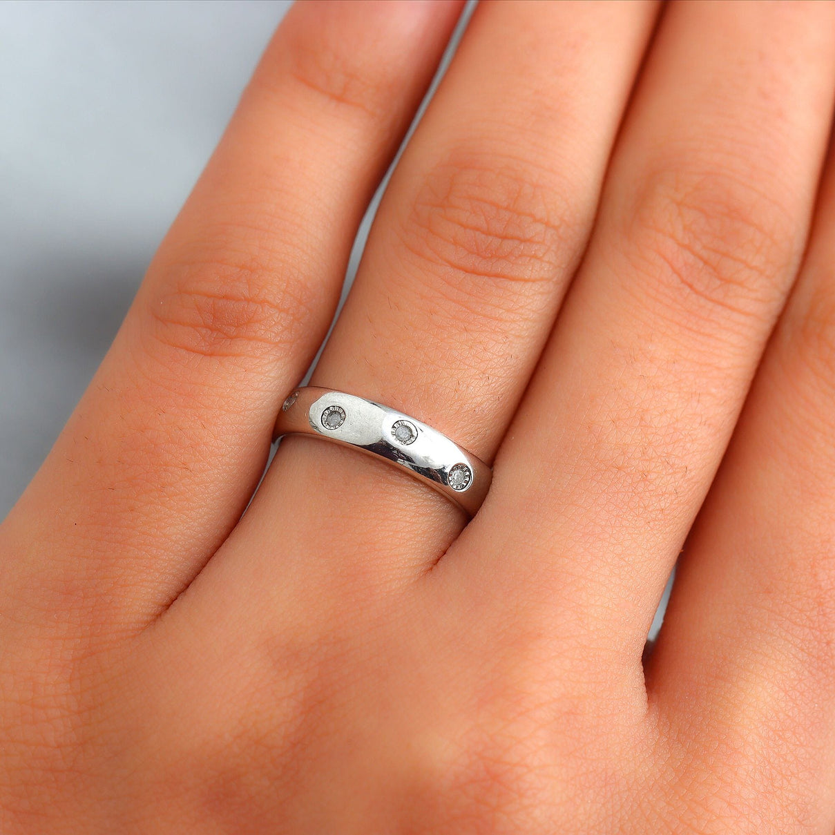 Flush Set Natural Diamond Wedding Band Ring in Sterling Silver with Platinum Plating 3805530 4