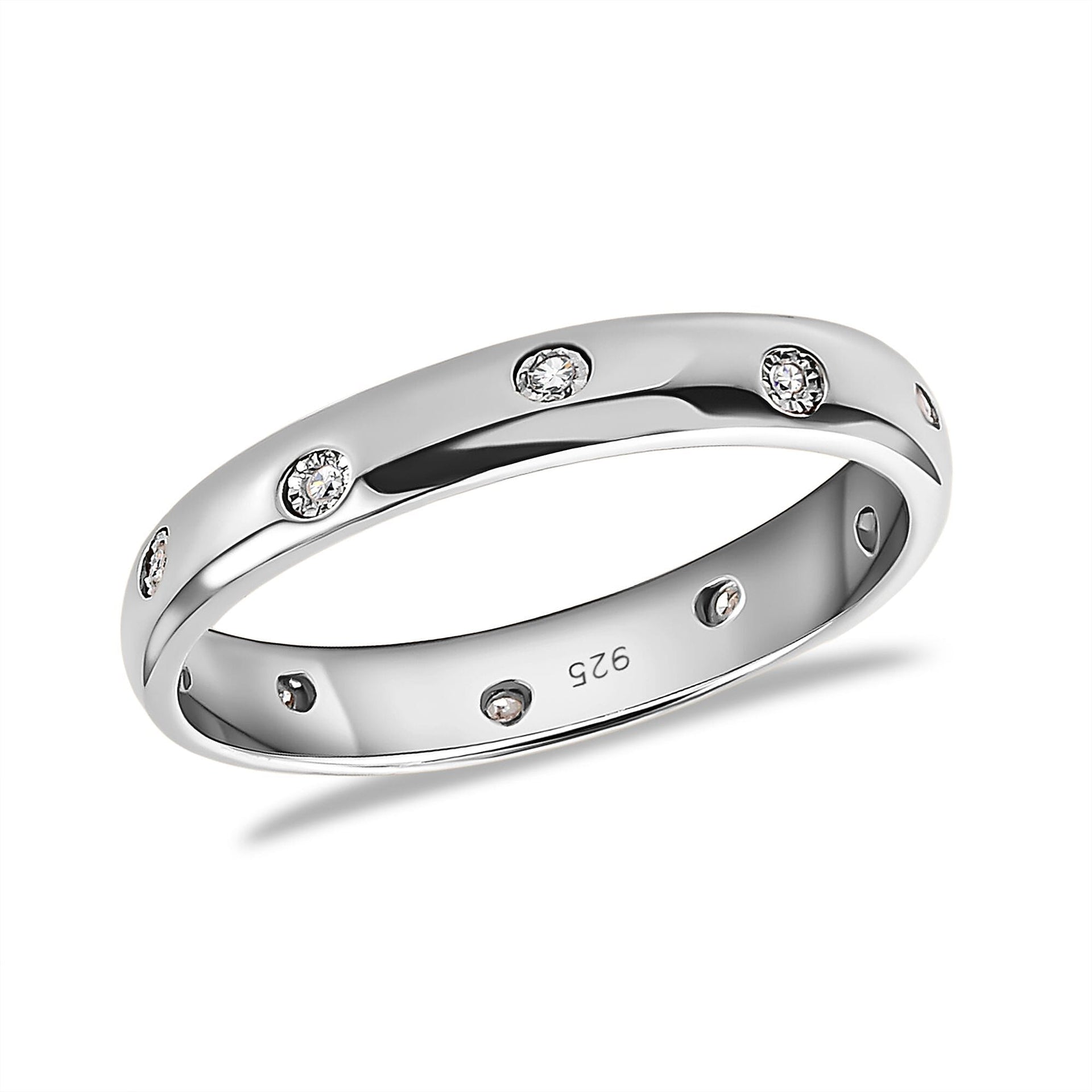 Flush Set Natural Diamond Wedding Band Ring in Sterling Silver with Platinum Plating 3805530 6