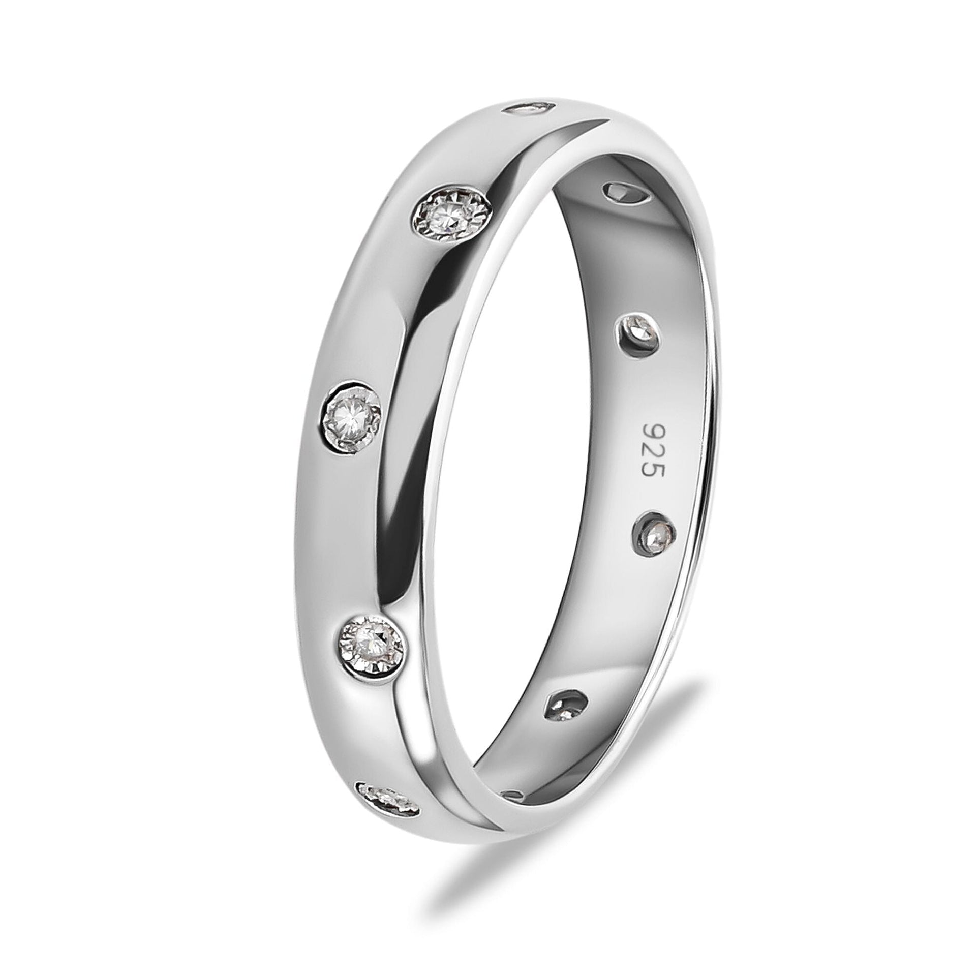 Flush Set Natural Diamond Wedding Band Ring in Sterling Silver with Platinum Plating 3805530 7