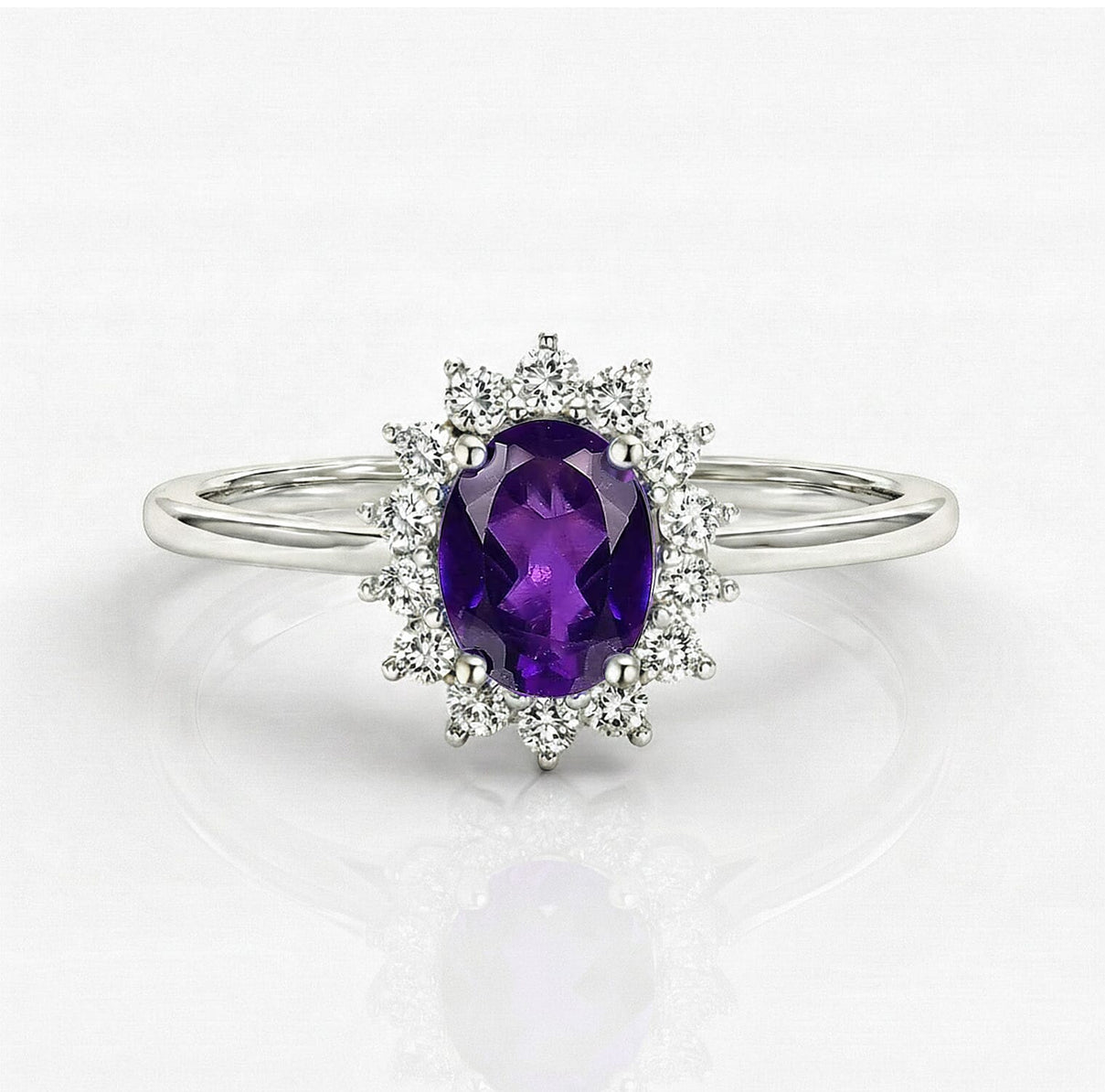 Princess Diana Inspired Amethyst February Birthstone Halo Ring in Sterling Silver with Platinum Plating 3811671 0