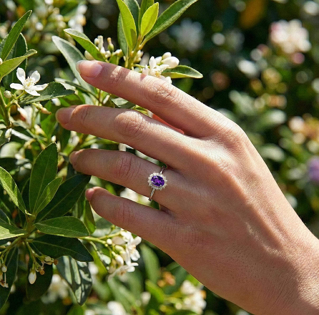 Princess Diana Inspired Amethyst February Birthstone Halo Ring in Sterling Silver with Platinum Plating 3811671 3