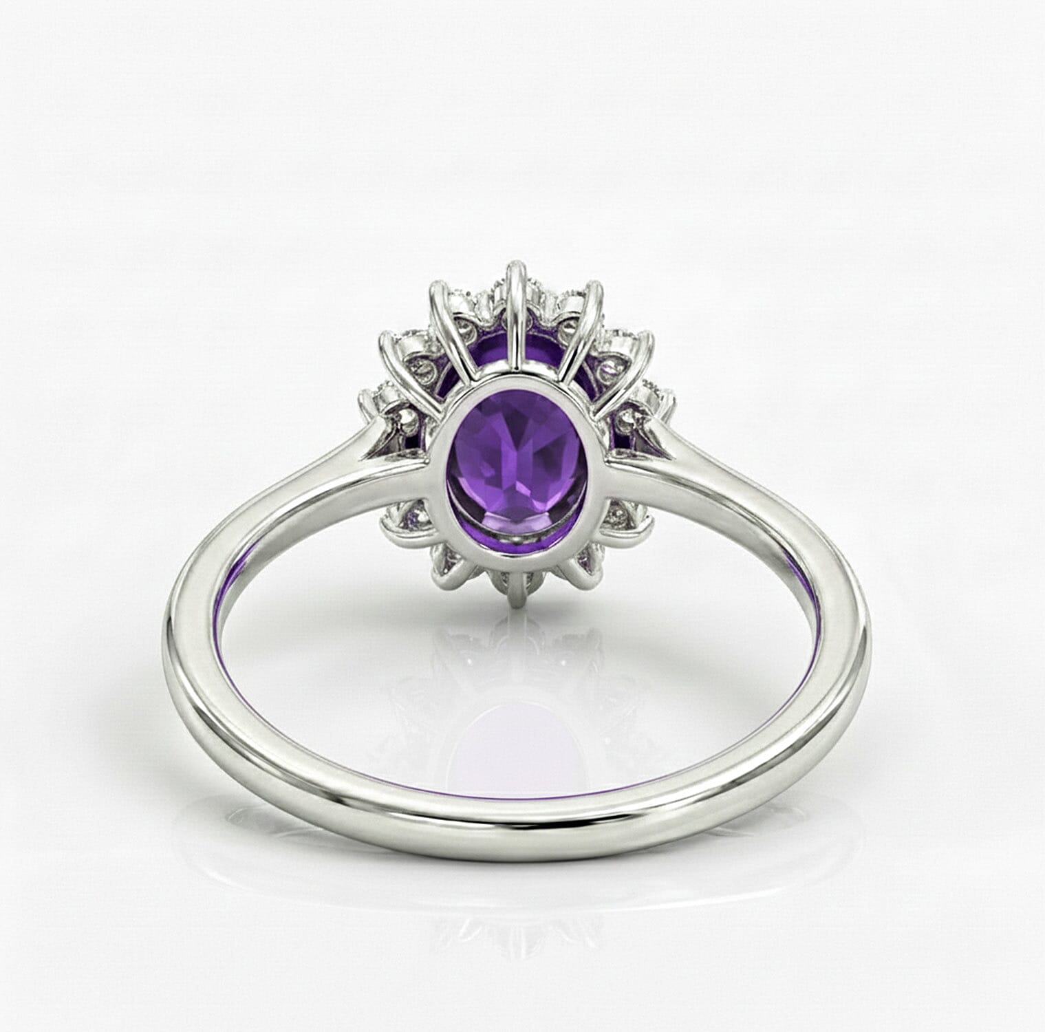 Princess Diana Inspired Amethyst February Birthstone Halo Ring in Sterling Silver with Platinum Plating 3811671 8