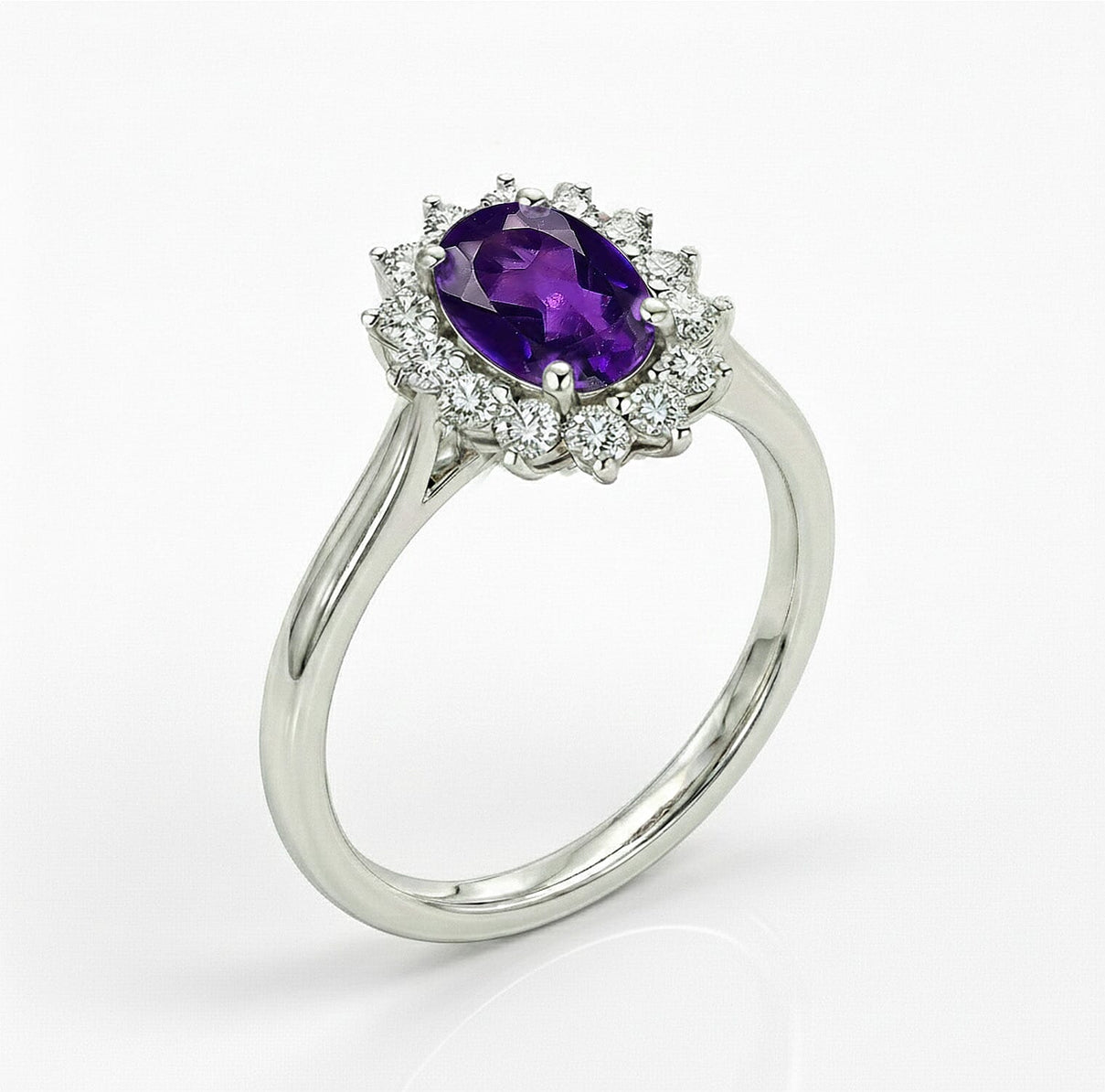Princess Diana Inspired Amethyst February Birthstone Halo Ring in Sterling Silver with Platinum Plating 3811671 9