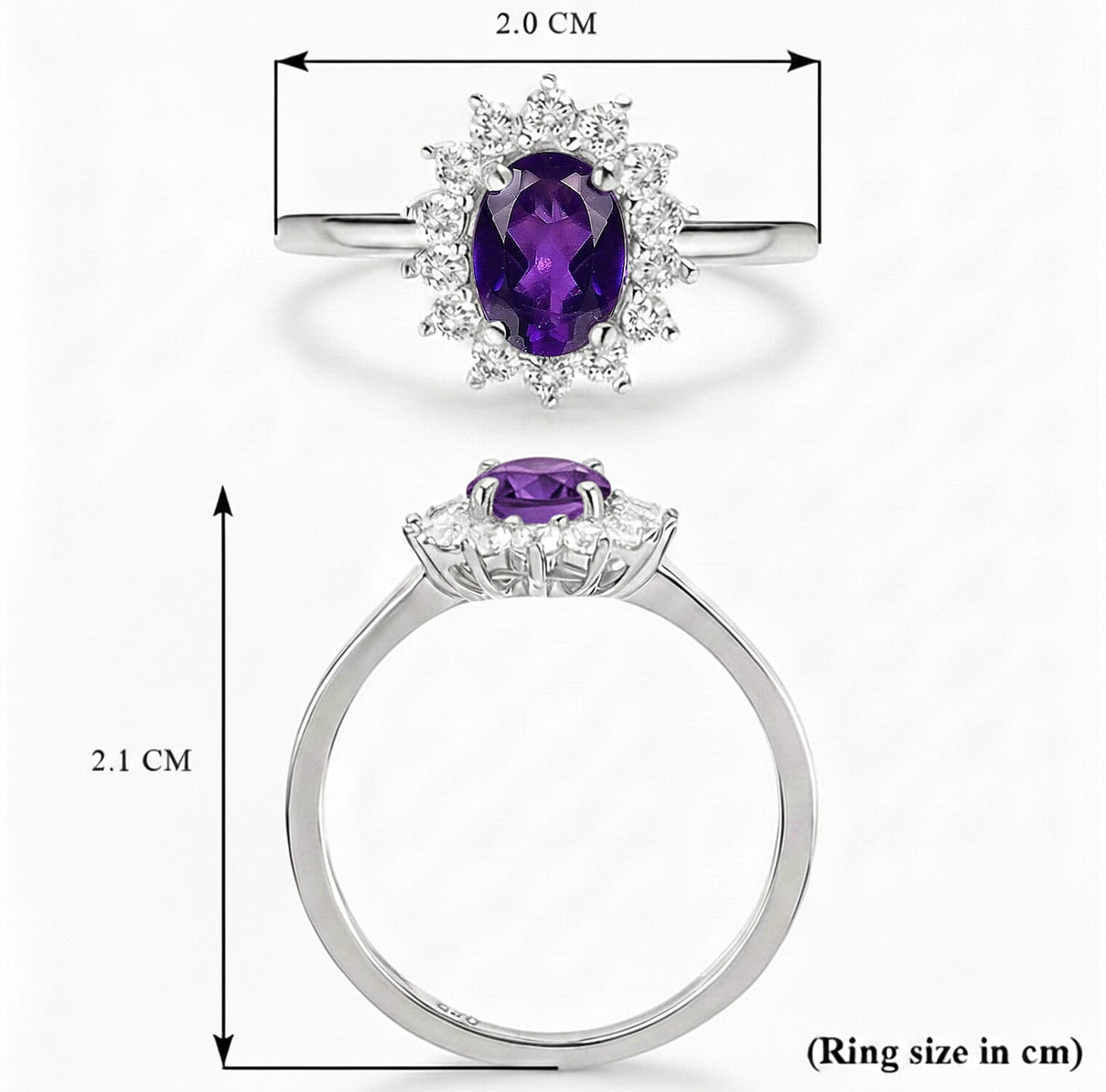 Princess Diana Inspired Amethyst February Birthstone Halo Ring in Sterling Silver with Platinum Plating 3811671 10