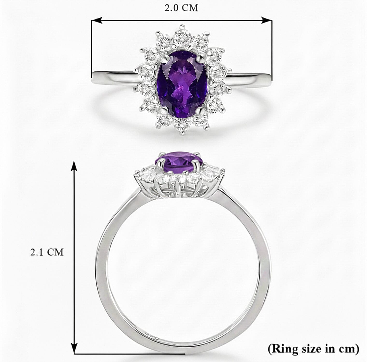 Princess Diana Inspired Amethyst February Birthstone Halo Ring in Sterling Silver with Platinum Plating 3811671 10