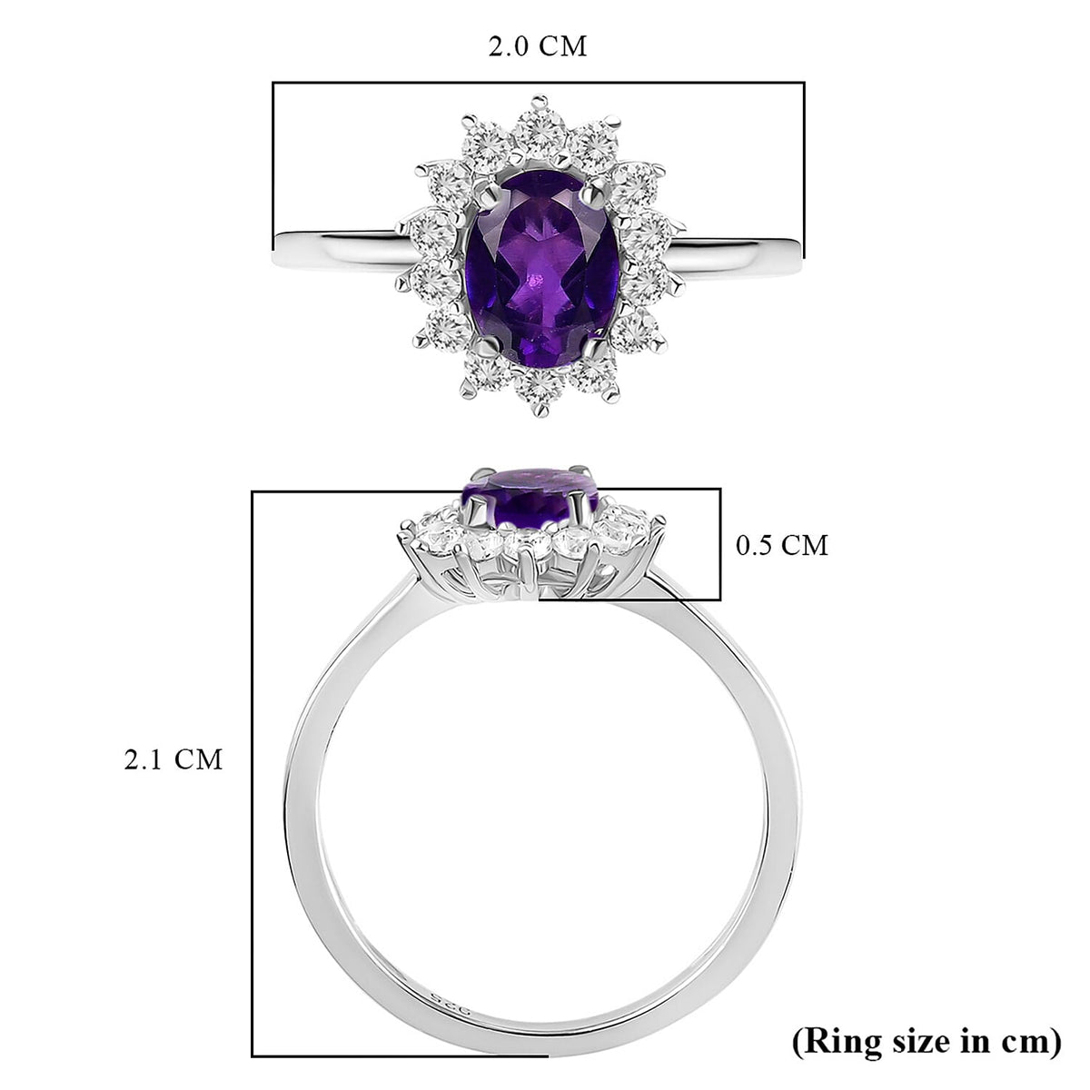 Princess Diana Inspired Amethyst February Birthstone Halo Ring in Sterling Silver with Platinum Plating 3811677 7