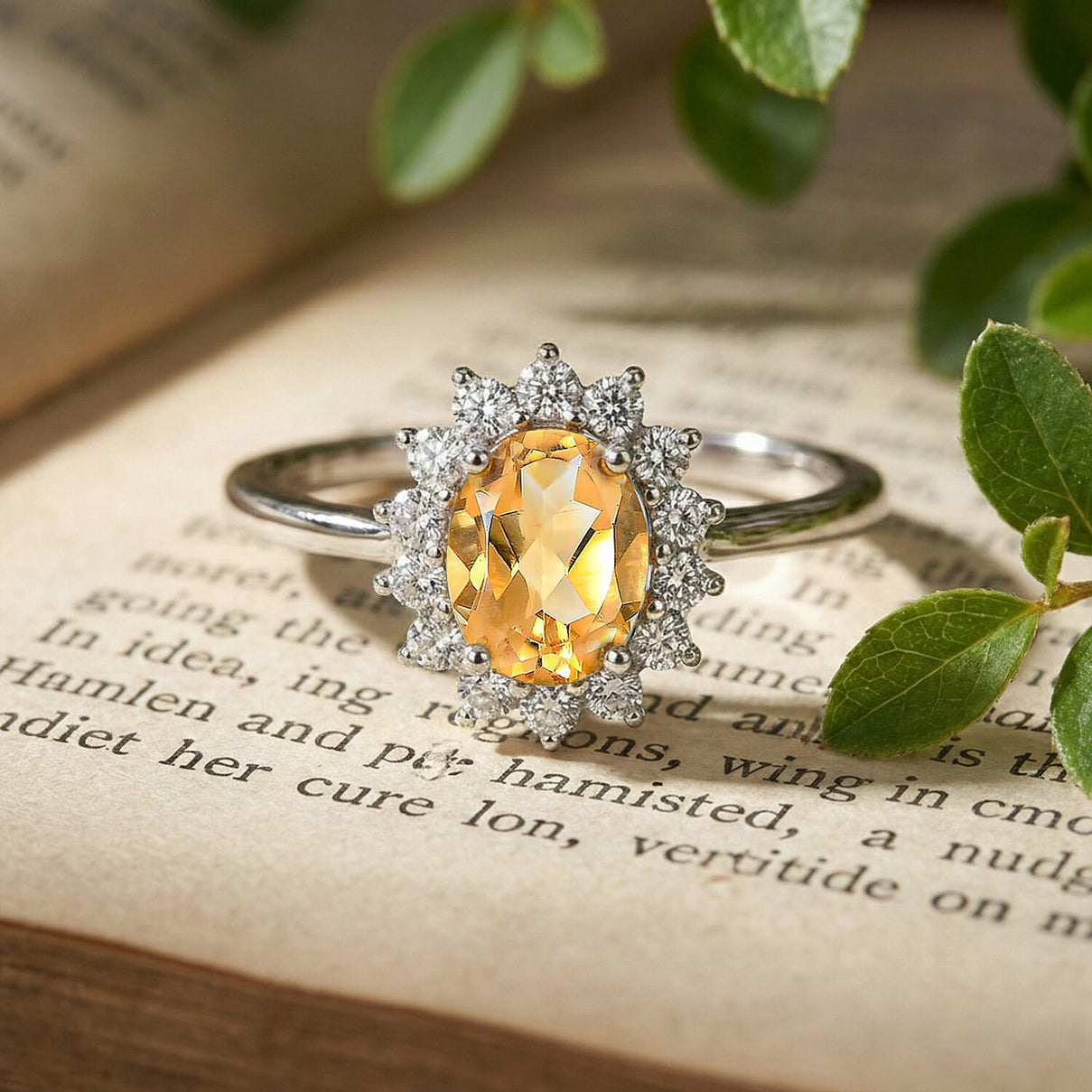 Princess Diana Inspired Citrine November Birthstone Halo Ring in Sterling Silver with Platinum Plating 3811695 5