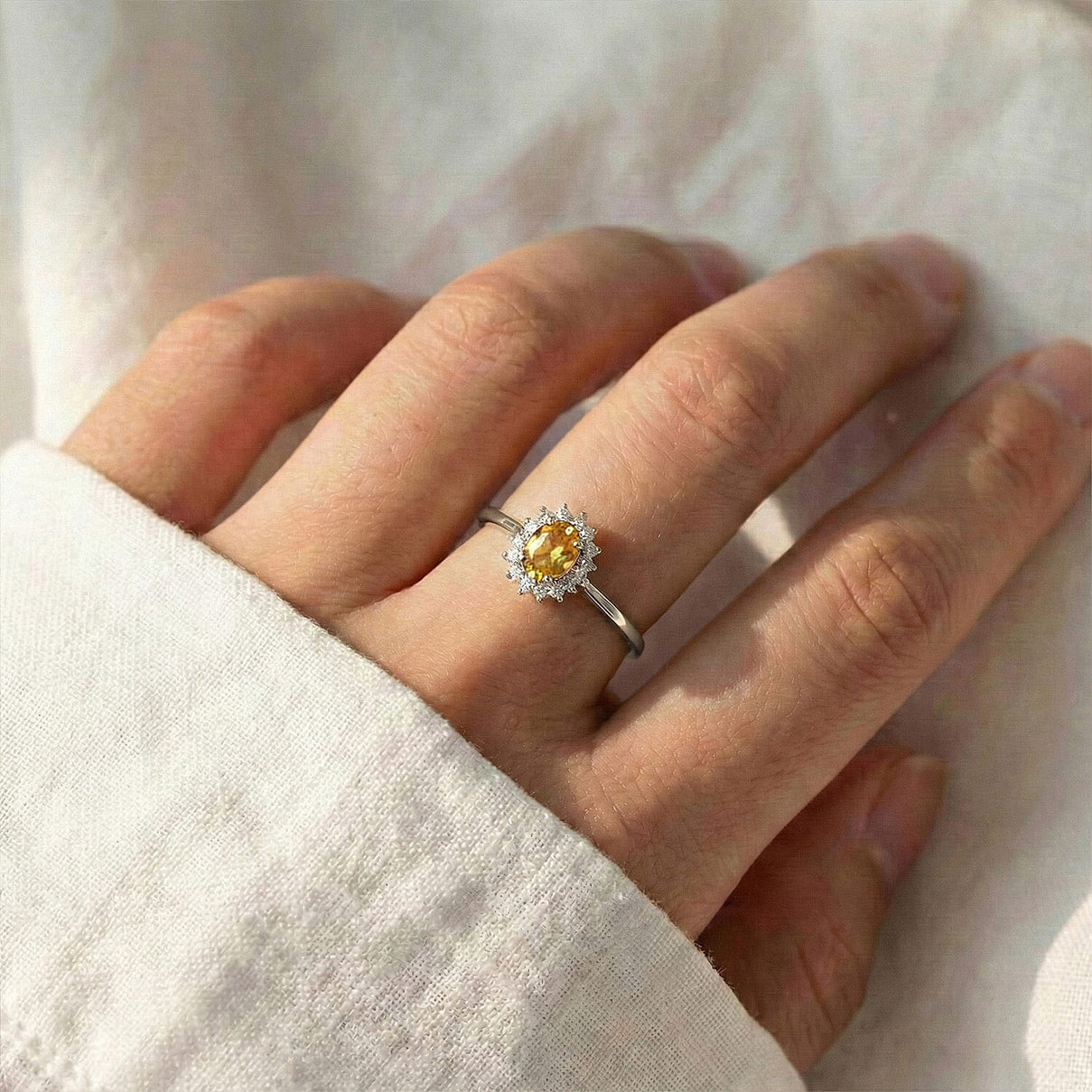 Princess Diana Inspired Citrine November Birthstone Halo Ring in Sterling Silver with Platinum Plating 3811695 6