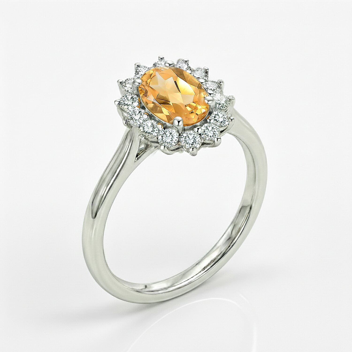 Princess Diana Inspired Citrine November Birthstone Halo Ring in Sterling Silver with Platinum Plating 3811695 9
