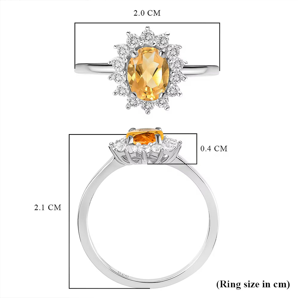 Princess Diana Inspired Citrine November Birthstone Halo Ring in Sterling Silver with Platinum Plating 3811695 10