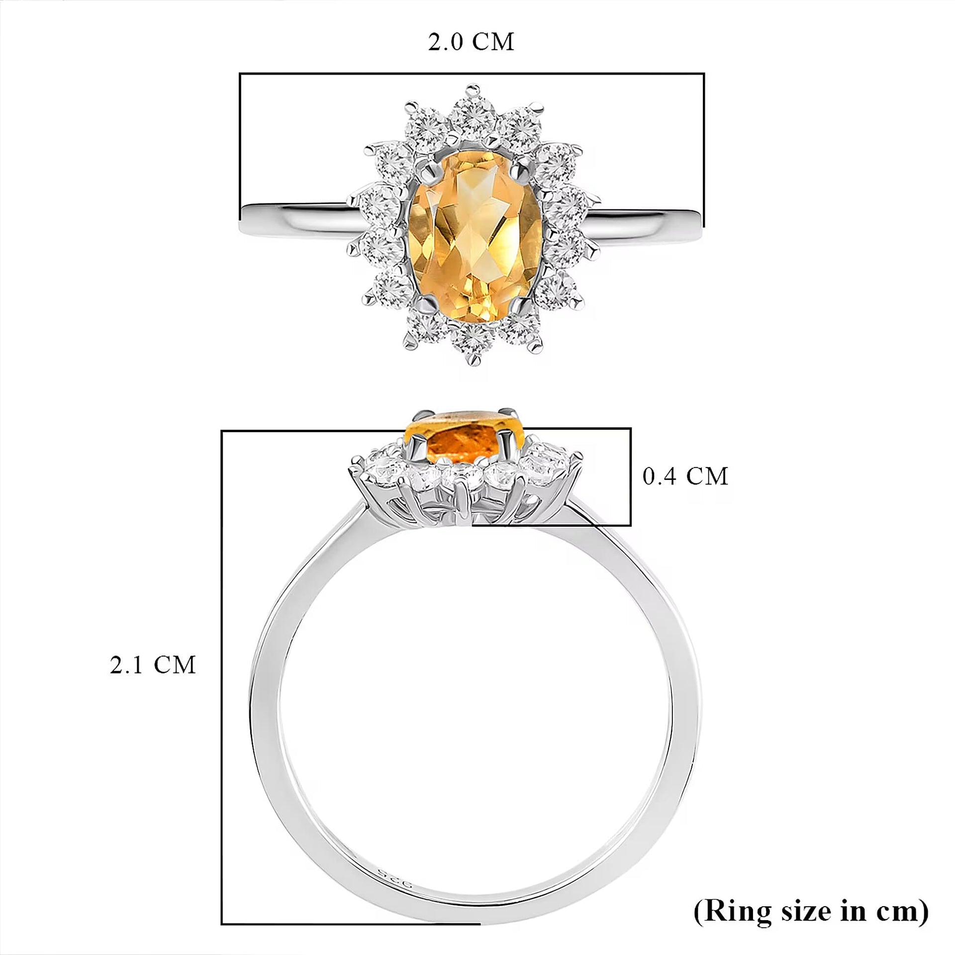 Princess Diana Inspired Citrine November Birthstone Halo Ring in Sterling Silver with Platinum Plating 3811695 10