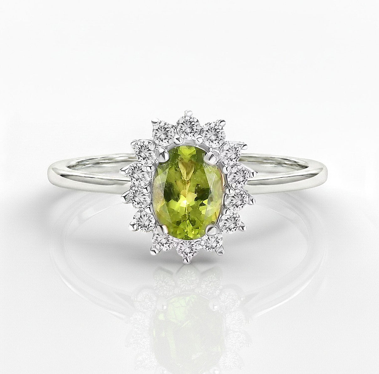 Princess Diana Inspired Hebei Peridot August Birthstone Halo Ring in Sterling Silver with Platinum Plating 3811710 0