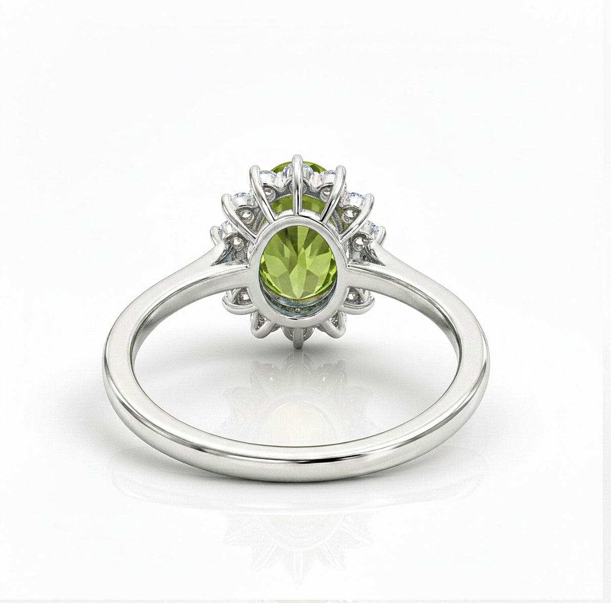Princess Diana Inspired Hebei Peridot August Birthstone Halo Ring in Sterling Silver with Platinum Plating 3811710 8