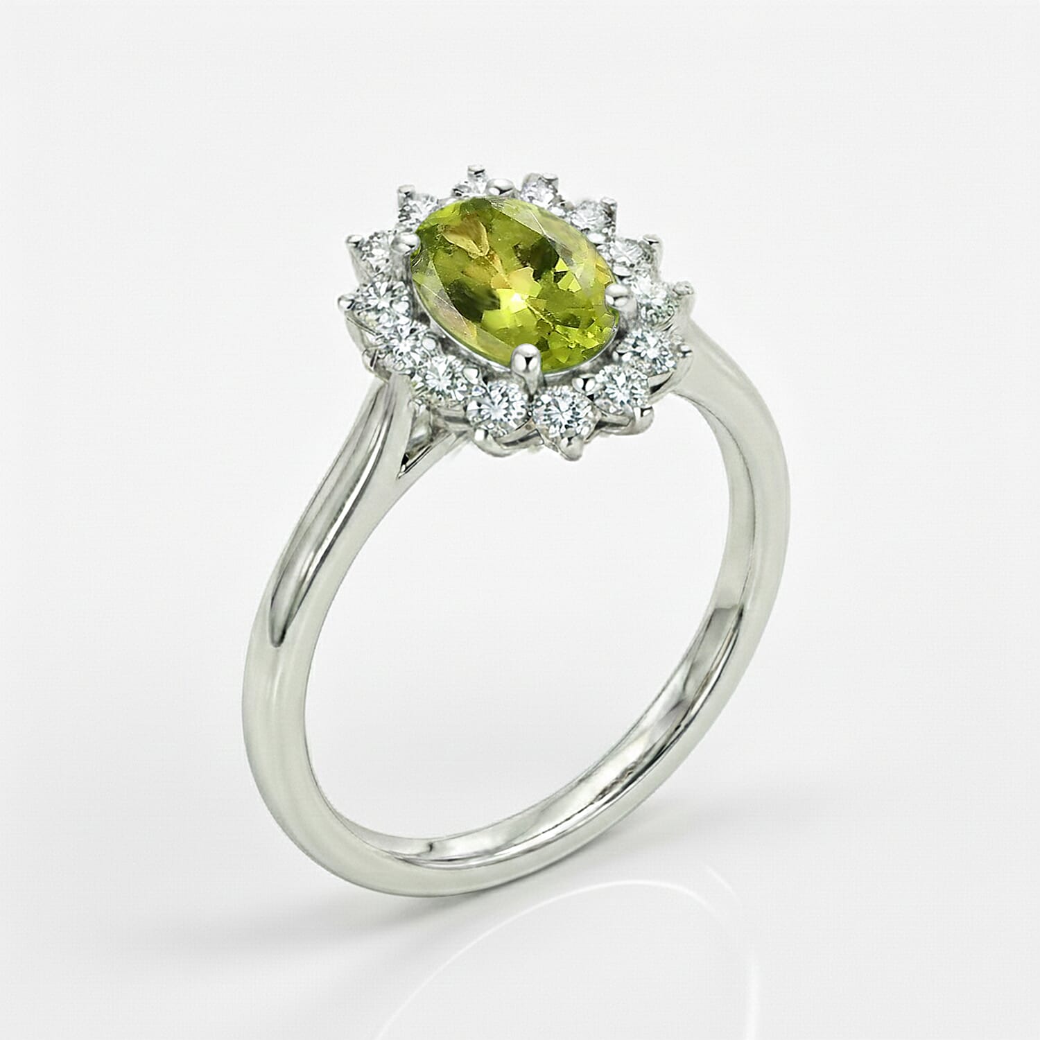 Princess Diana Inspired Hebei Peridot August Birthstone Halo Ring in Sterling Silver with Platinum Plating 3811710 9