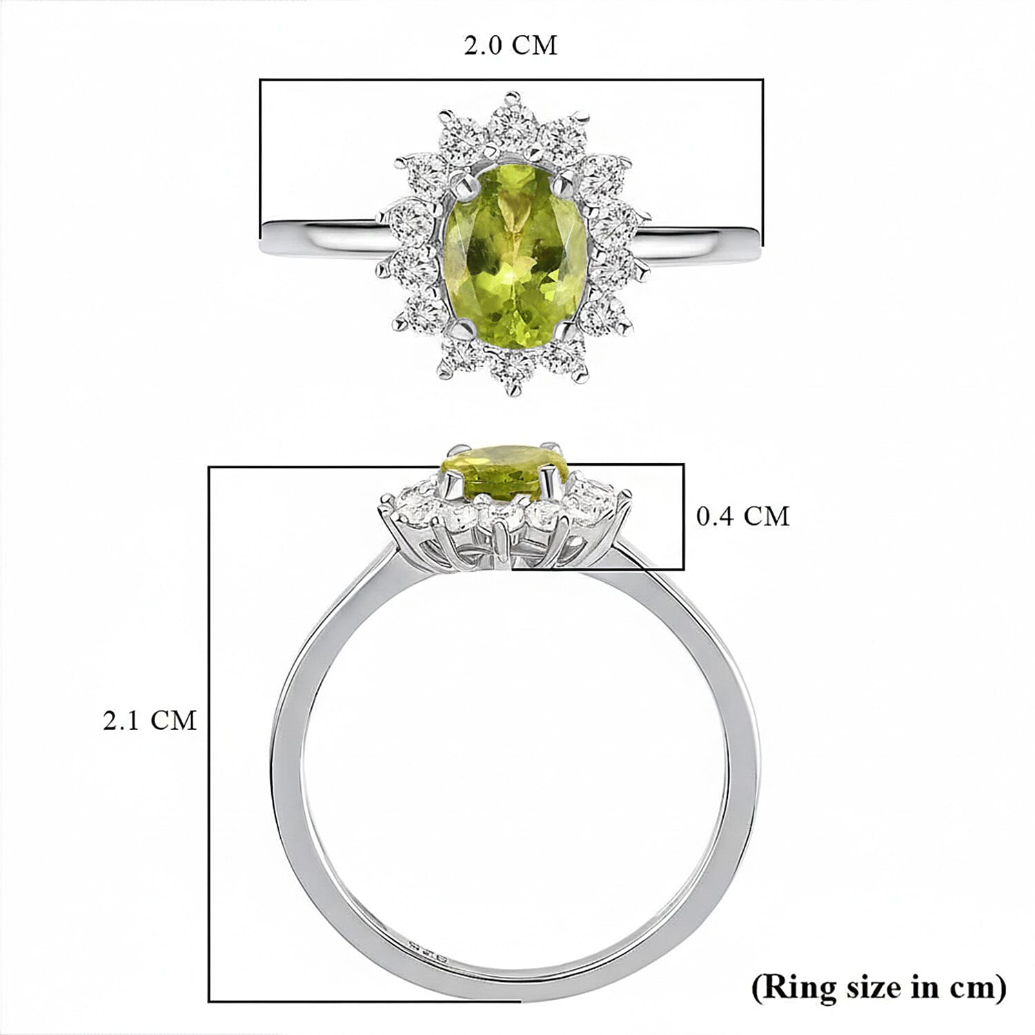 Princess Diana Inspired Hebei Peridot August Birthstone Halo Ring in Sterling Silver with Platinum Plating 3811710 10