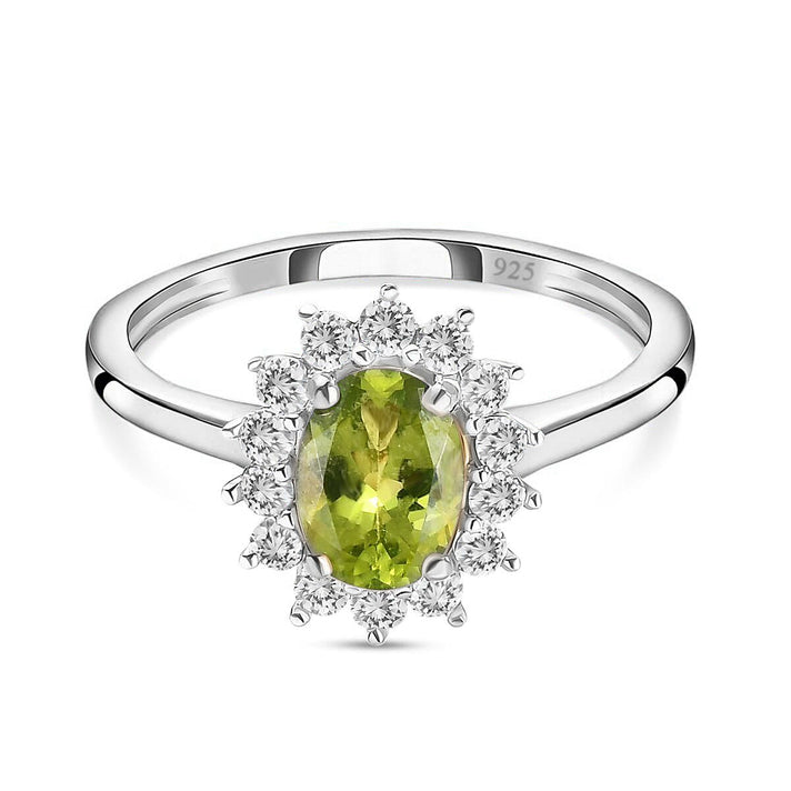 Princess Diana Inspired Hebei Peridot August Birthstone Halo Ring in Sterling Silver with Platinum Plating 3811722 1