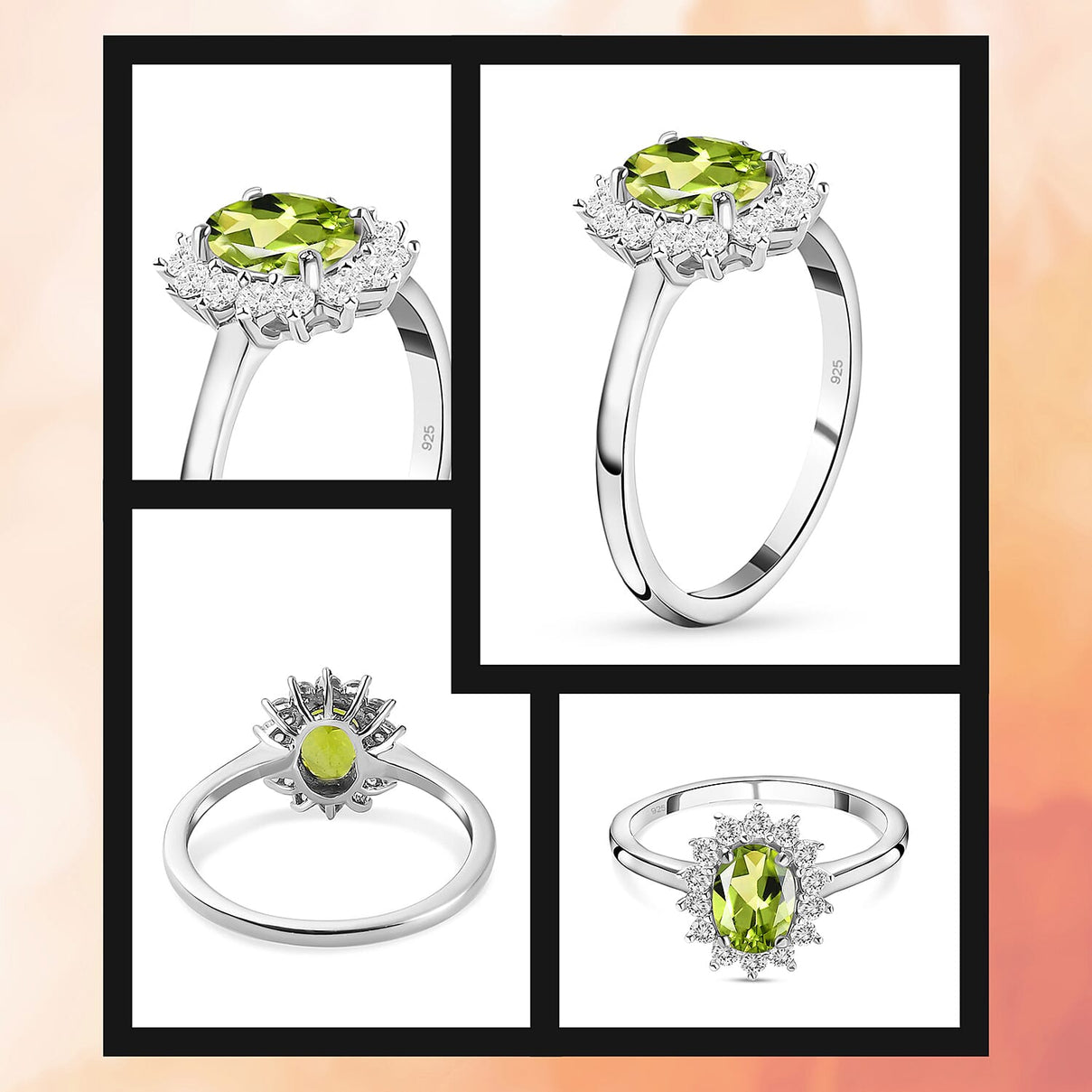 Princess Diana Inspired Hebei Peridot August Birthstone Halo Ring in Sterling Silver with Platinum Plating 3811722 6