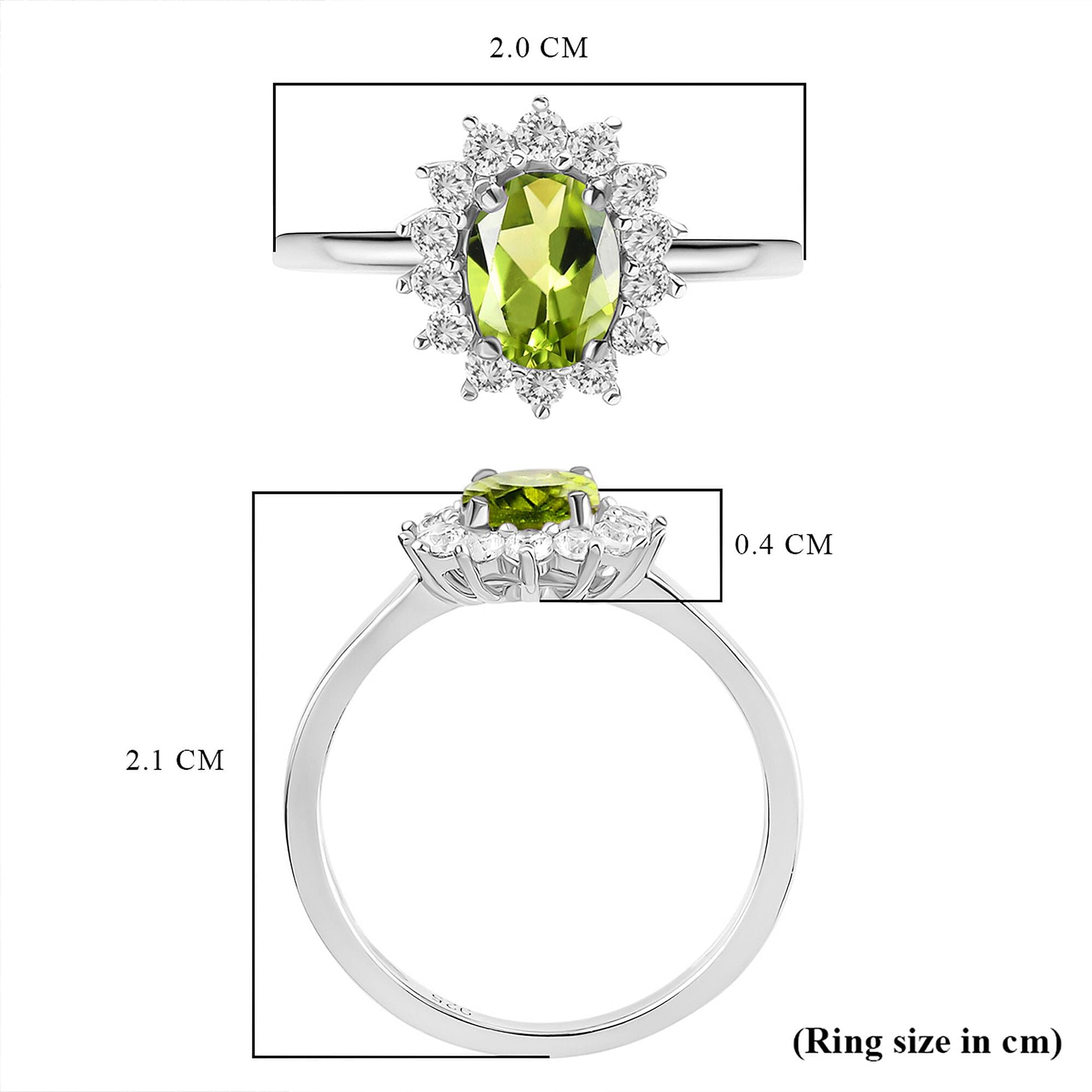 Princess Diana Inspired Hebei Peridot August Birthstone Halo Ring in Sterling Silver with Platinum Plating 3811722 7