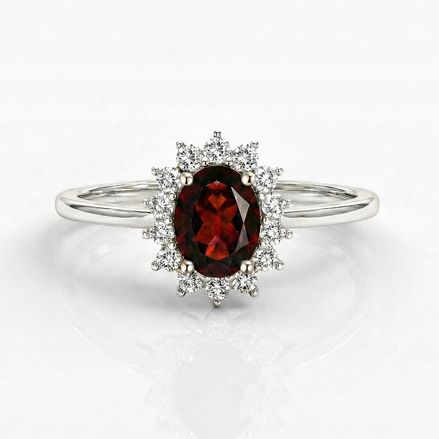 Princess Diana Inspired Mozambique Garnet January Birthstone Halo Ring in Sterling Silver with Platinum Plating 3811725 0