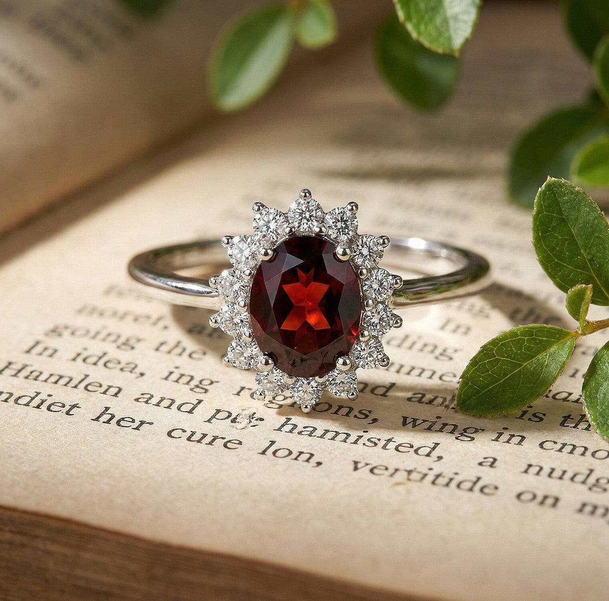 Princess Diana Inspired Mozambique Garnet January Birthstone Halo Ring in Sterling Silver with Platinum Plating 3811725 4