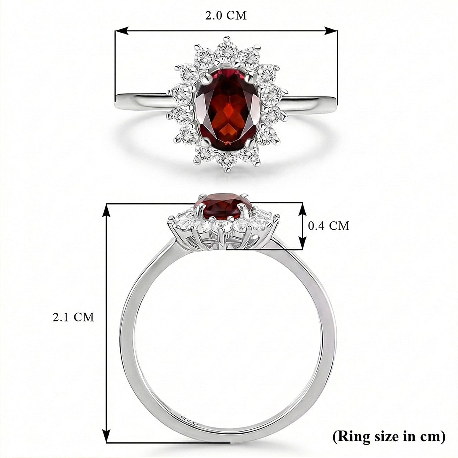 Princess Diana Inspired Mozambique Garnet January Birthstone Halo Ring in Sterling Silver with Platinum Plating 3811725 6