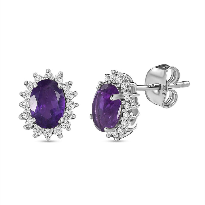 Rainbow Moonstone June Birthstone Halo Stud Earrings with Cambodian Zircon in Platinum Overlay Sterling Silver 7363055 1