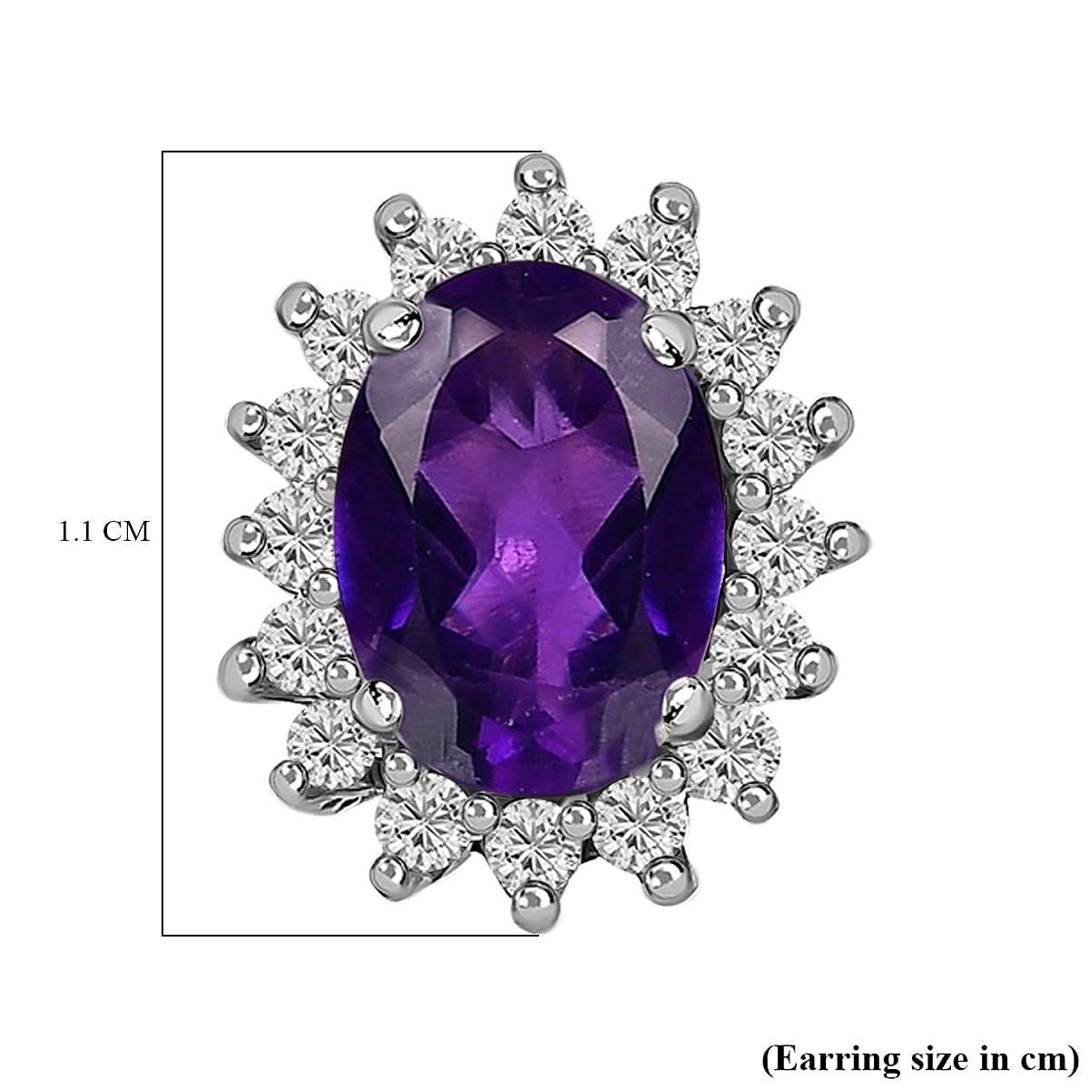 African Amethyst February Birthstone Halo Stud Earrings with Cambodian Zircon in Platinum Plated Sterling Silver 3811810 6