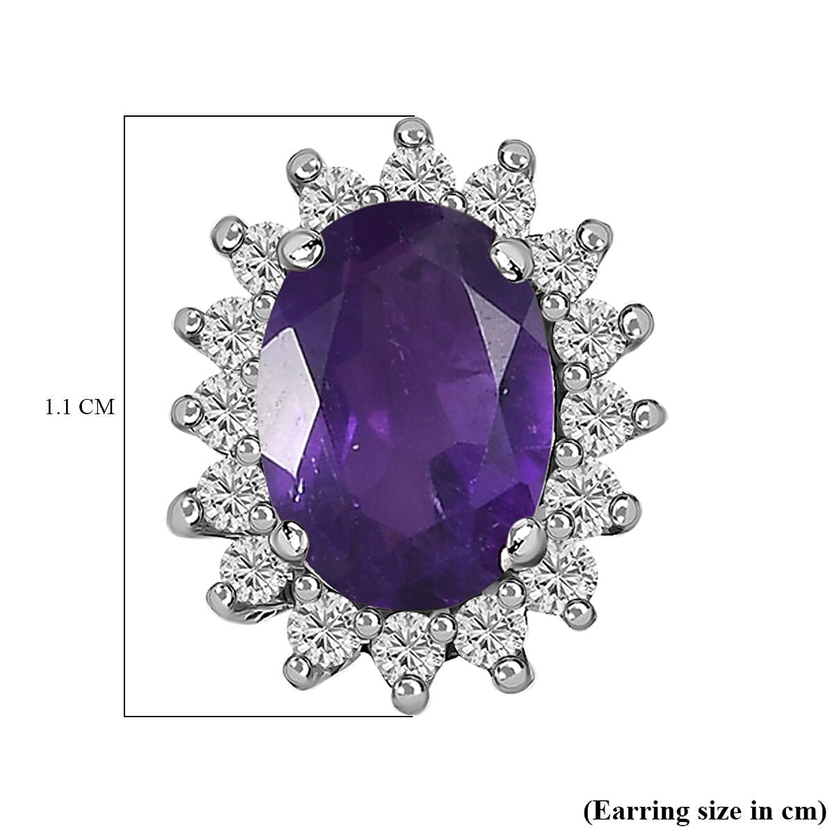 African Amethyst February Birthstone Halo Stud Earrings with Cambodian Zircon in Platinum Plated Sterling Silver 3811810 8