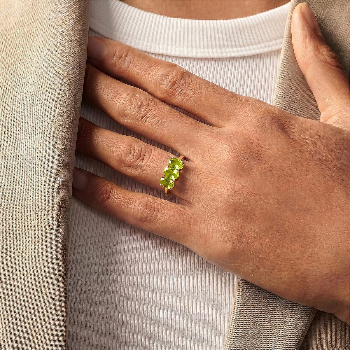 Hebei Peridot Trilogy Ring in 18K Vermeil Yellow Gold Over Sterling Silver 3821656 7