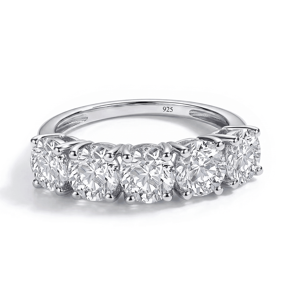 Moissanite 5 Stone Ring in Rhodium Plated Sterling Silver 2.25 Ct. 3890380 0