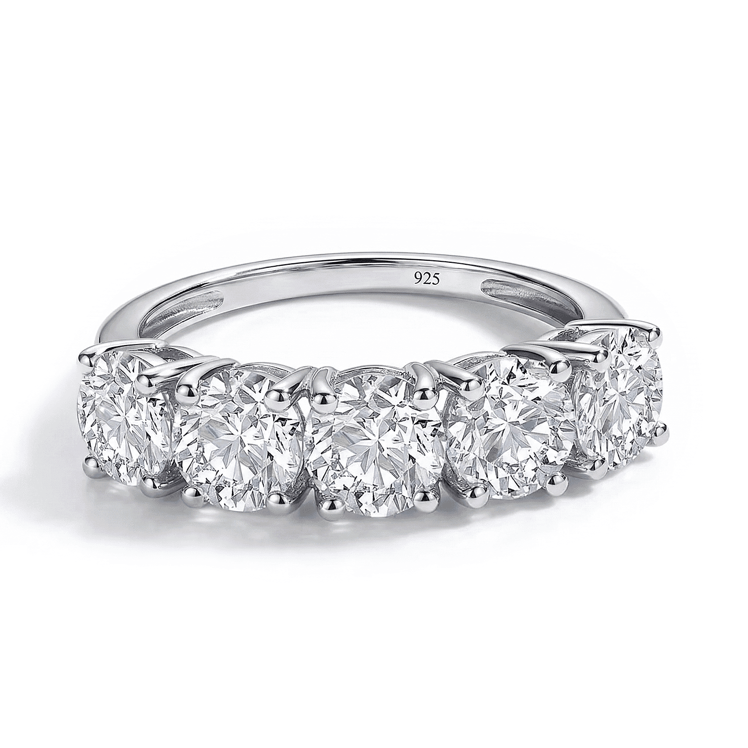 Moissanite 5 Stone Ring in Rhodium Plated Sterling Silver 2.25 Ct. 3890380 0