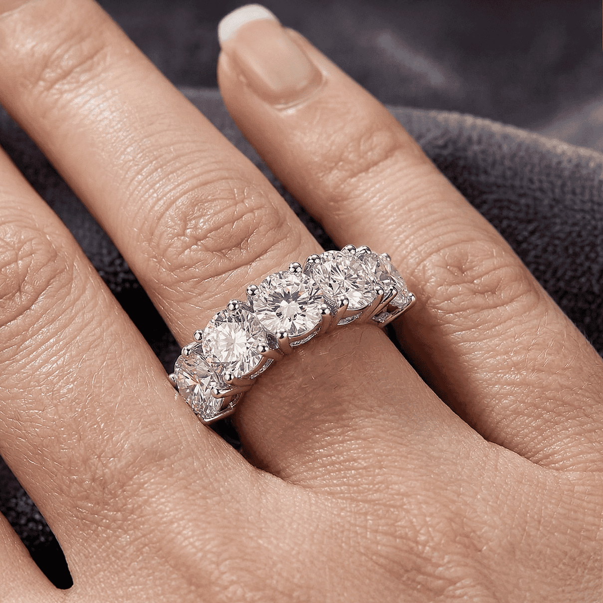Moissanite 5 Stone Ring in Rhodium Plated Sterling Silver 2.25 Ct. 3890380 2
