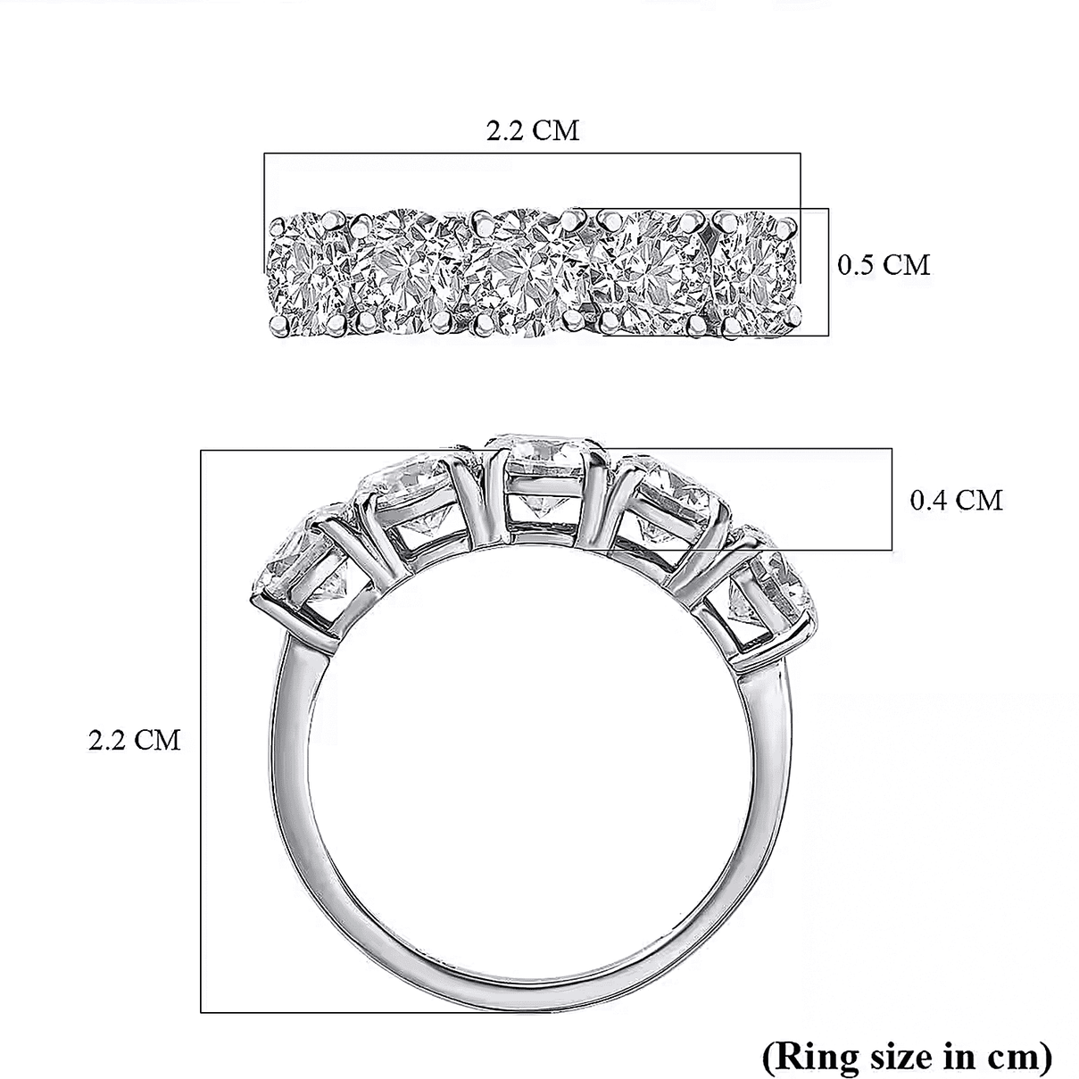 Moissanite 5 Stone Ring in Rhodium Plated Sterling Silver 2.25 Ct. 3890380 7