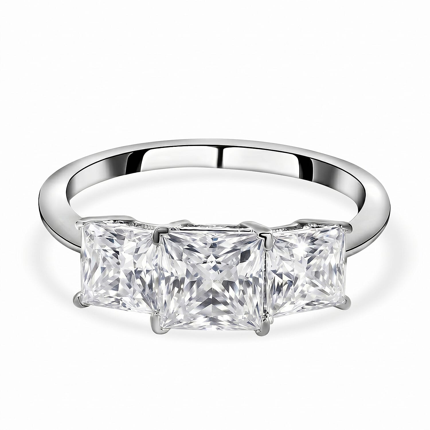 Moissanite Trilogy Ring in Rhodium Plated Sterling Silver 2.00 Ct. 3890987 0