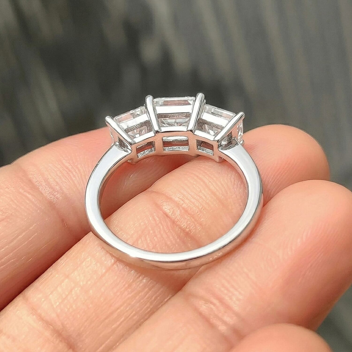 Moissanite Trilogy Ring in Rhodium Plated Sterling Silver 2.00 Ct. 3890987 6
