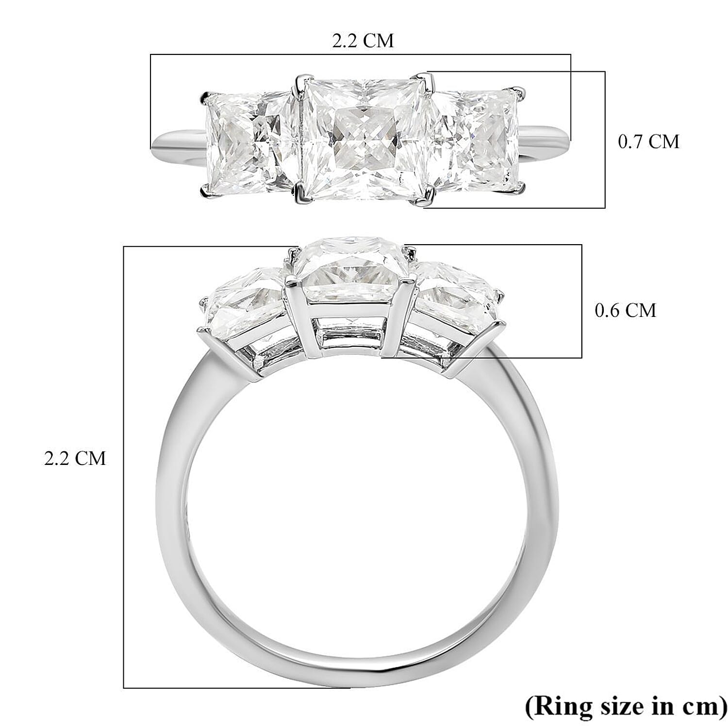 Moissanite Trilogy Ring in Rhodium Plated Sterling Silver 2.00 Ct. 3890987 7