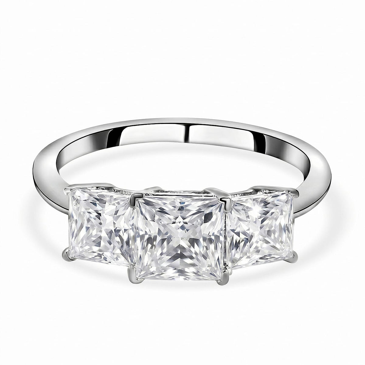 Moissanite Trilogy Ring in Rhodium Plated Sterling Silver 2.00 Ct. 3890992 0
