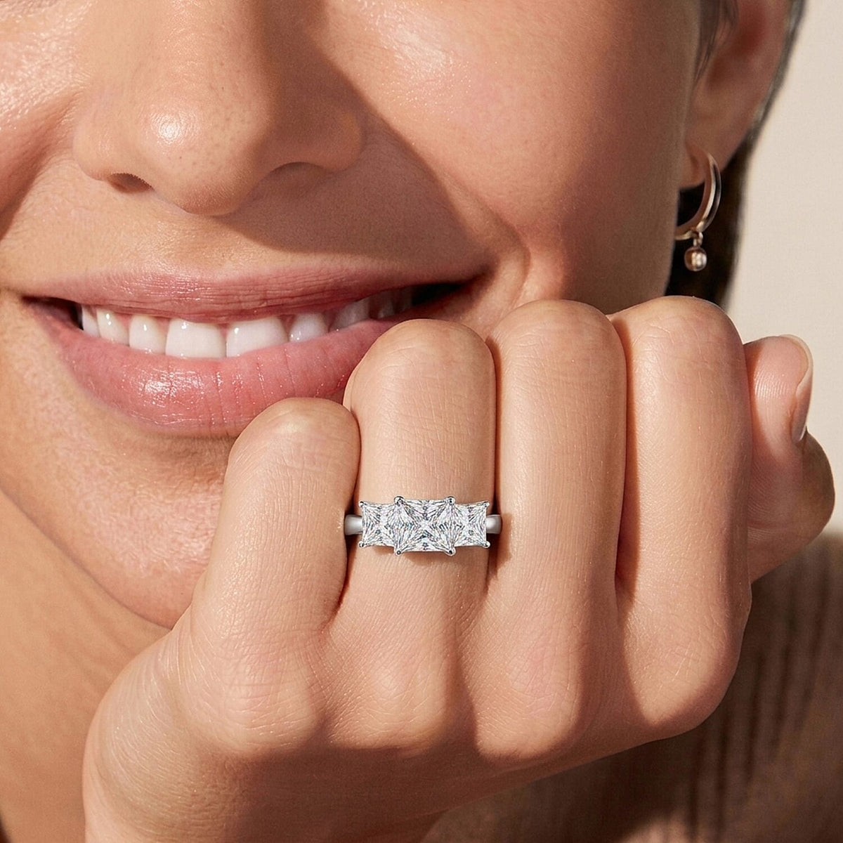 Moissanite Trilogy Ring in Rhodium Plated Sterling Silver 2.00 Ct. 3890992 3