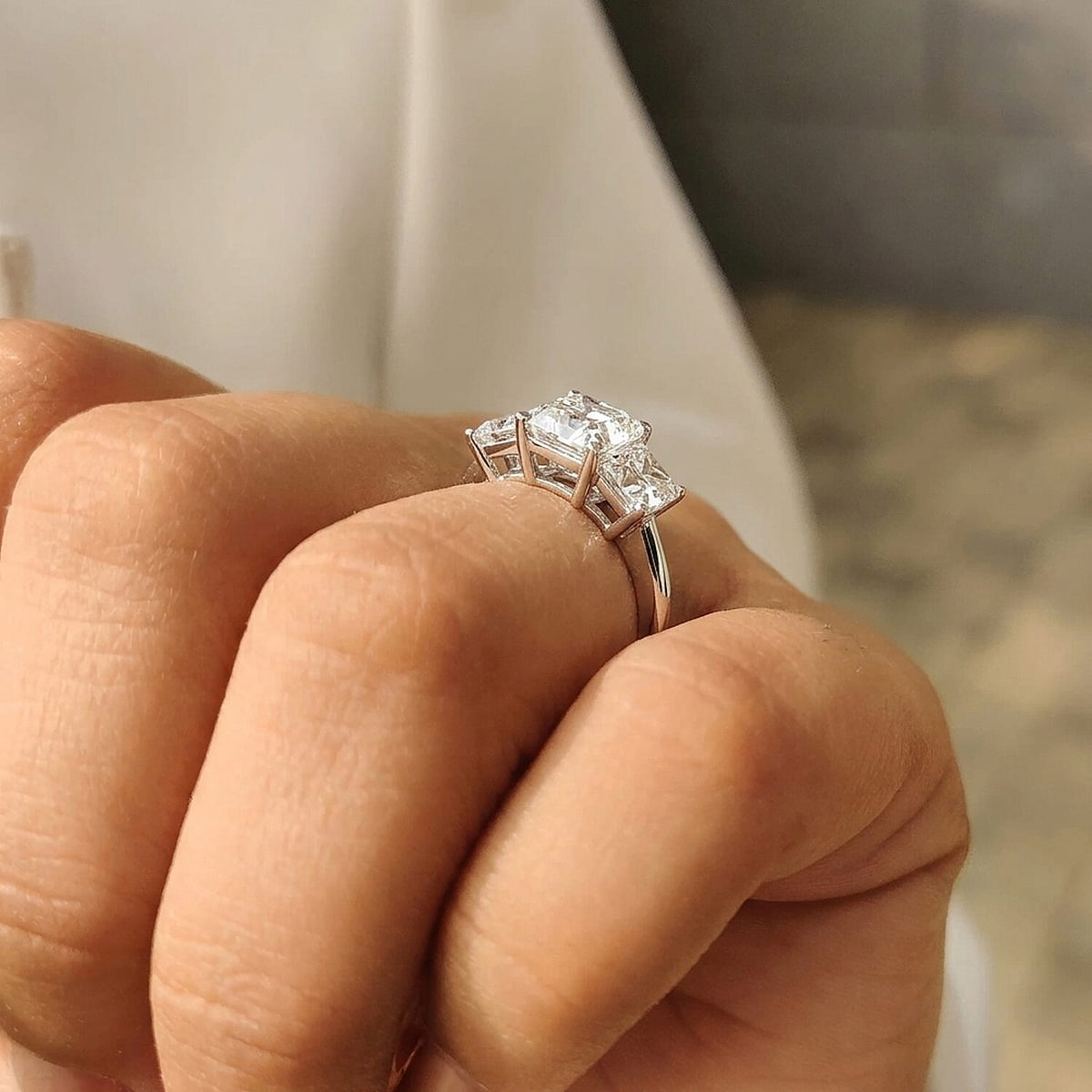 Moissanite Trilogy Ring in Rhodium Plated Sterling Silver 2.00 Ct. 3890992 4