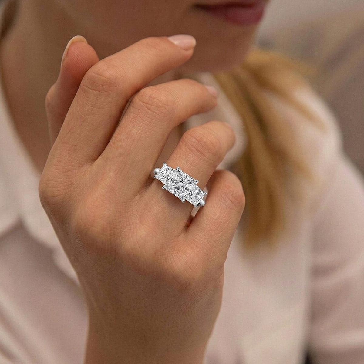 Moissanite Trilogy Ring in Rhodium Plated Sterling Silver 2.00 Ct. 3890992 5