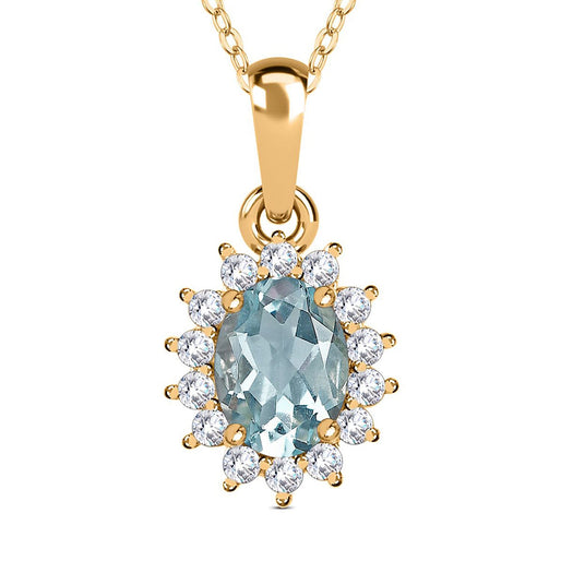 Royal Bali Collection - D'Joy Rainbow Moonstone & Natural Zircon Halo Pendant with Chain (Size - 20) in 18K Vermeil Yellow Gold Plated Sterling Silver 1.00 Ct