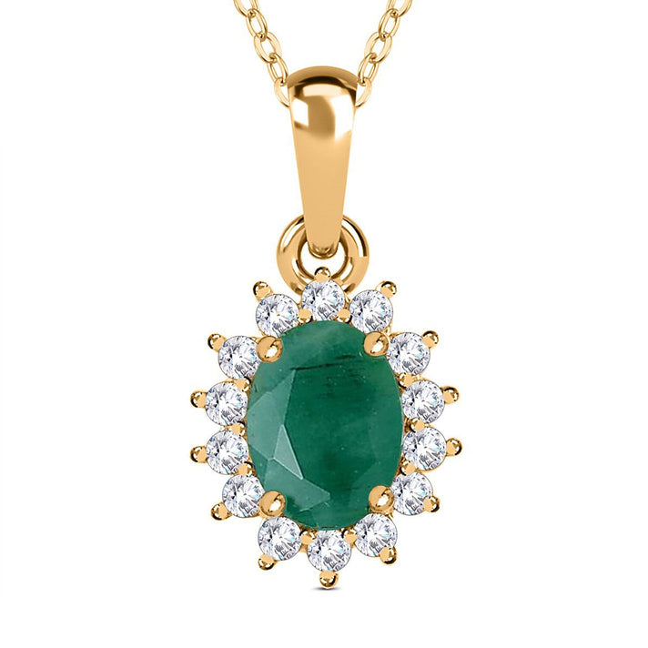 Hebei Peridot August Birthstone and Natural Zircon Halo Pendant with Chain(Size-20 with Lobster Clasp) in 18K Vermeil Yellow Gold Plated Sterling Silver 4400806 1