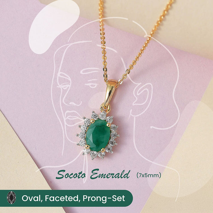 Hebei Peridot August Birthstone and Natural Zircon Halo Pendant with Chain(Size-20 with Lobster Clasp) in 18K Vermeil Yellow Gold Plated Sterling Silver 4400806 2