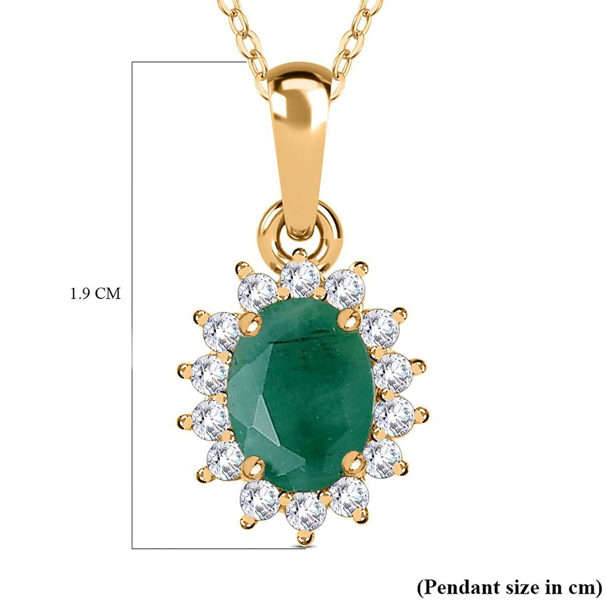 Emerald May Birthstone and Natural Zircon Halo Pendant with Chain (Size 20) in 18K Yellow Gold Vermeil Plated Sterling Silver 4139111 8