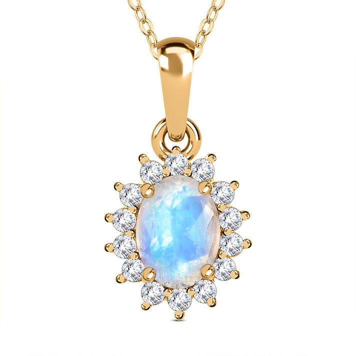 Hebei Peridot August Birthstone and Natural Zircon Halo Pendant with Chain(Size-20 with Lobster Clasp) in 18K Vermeil Yellow Gold Plated Sterling Silver 4400806 1