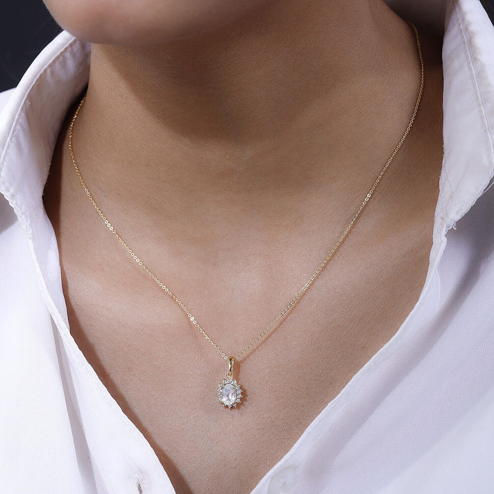 Hebei Peridot August Birthstone and Natural Zircon Halo Pendant with Chain(Size-20 with Lobster Clasp) in 18K Vermeil Yellow Gold Plated Sterling Silver 4400806 2