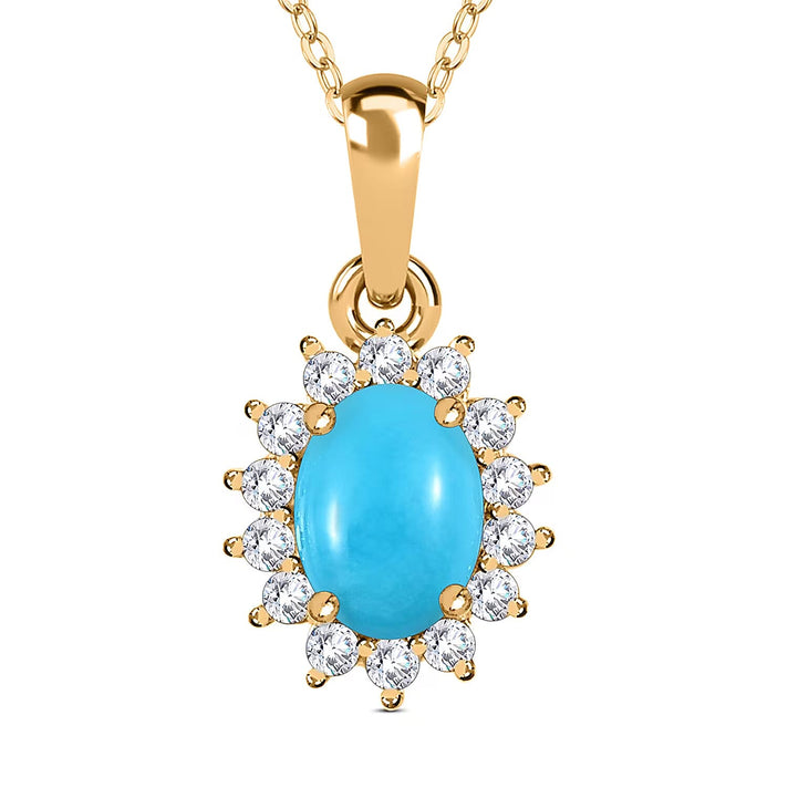 Hebei Peridot August Birthstone and Natural Zircon Halo Pendant with Chain(Size-20 with Lobster Clasp) in 18K Vermeil Yellow Gold Plated Sterling Silver 4400806 1