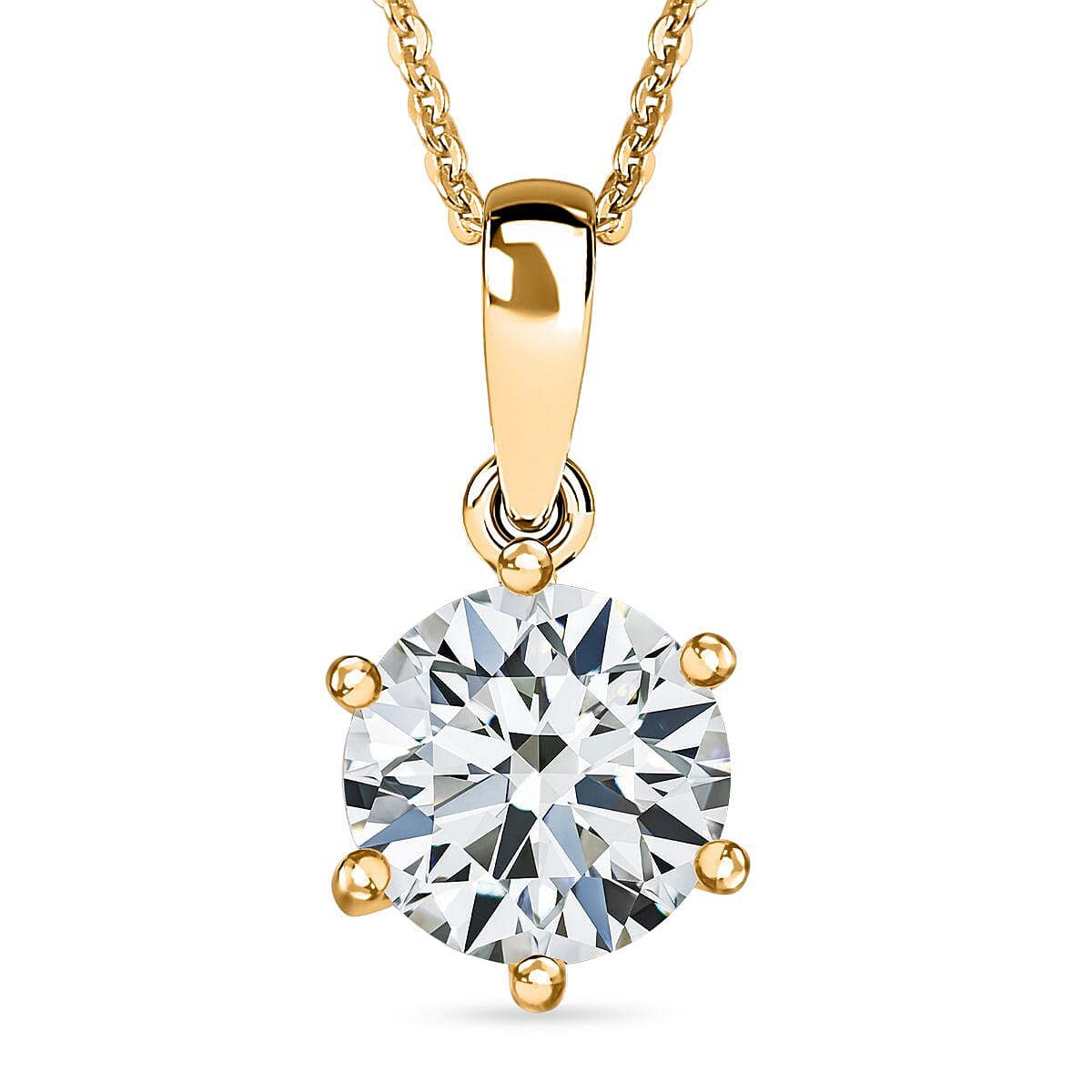 1.79 Ct. Moissanite Round Solitaire Pendant with Chain (Size 20) in 18K Vermeil Yellow Gold Plated Sterling Silver 4157920 0