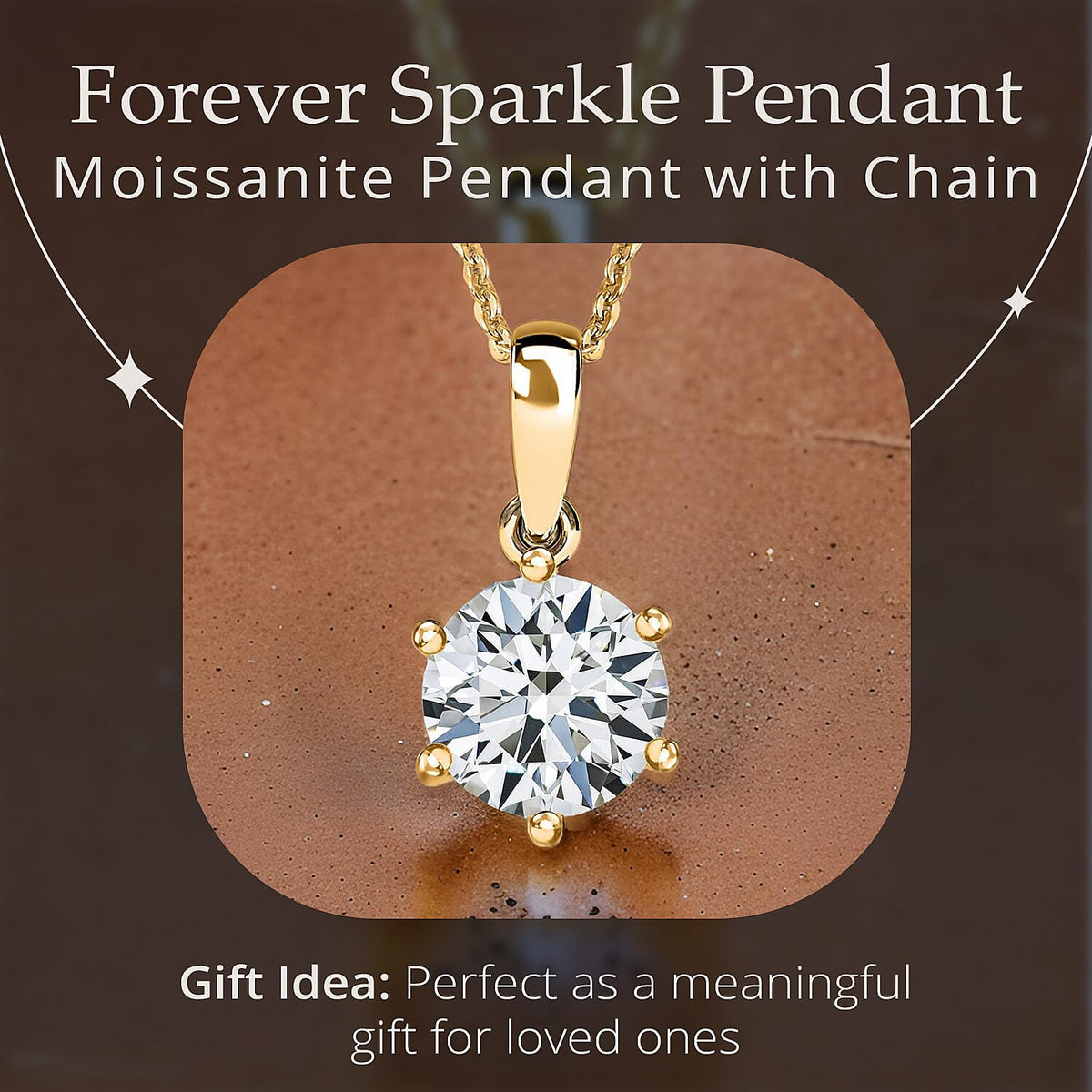 1.79 Ct. Moissanite Round Solitaire Pendant with Chain (Size 20) in 18K Vermeil Yellow Gold Plated Sterling Silver 4157920 2