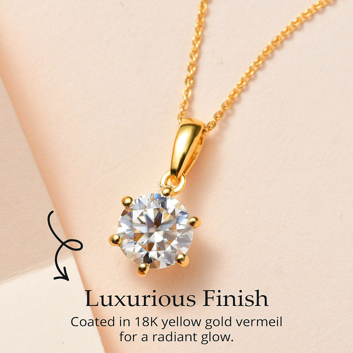 1.79 Ct. Moissanite Round Solitaire Pendant with Chain (Size 20) in 18K Vermeil Yellow Gold Plated Sterling Silver 4157920 4